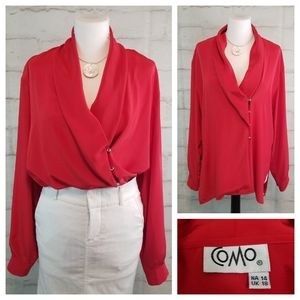 Vintage Como 14 Shawl Collar Offset Button Blouse